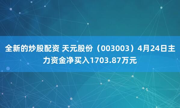 全新的炒股配资 天元股份（003003）4月24日主力资金净买入1703.87万元