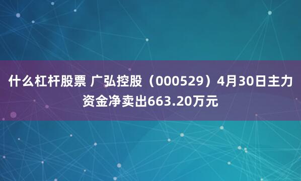 什么杠杆股票 广弘控股（000529）4月30日主力资金净卖出663.20万元