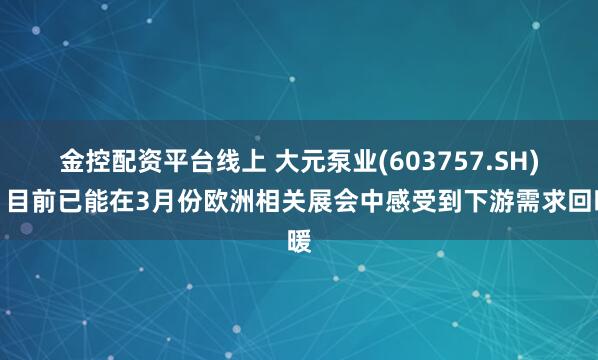 金控配资平台线上 大元泵业(603757.SH)：目前已能在3月份欧洲相关展会中感受到下游需求回暖